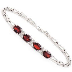 3.35 CTW Natural Garnet & Diamonds Rhodium Plated Designer Bracelet 7.5 in | Estimated Retail Value: $1,999 (AMG)