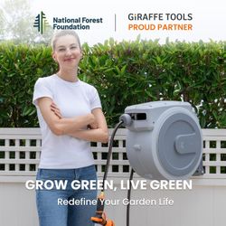 New Giraffe Tools AW40 Retractable Hose Reel 5/8" x 90 ft Wall Mounted Garden Hose Reel Heavy Duty, Automatic Rewind, 180 Deg Swivel, Any Length Lock,