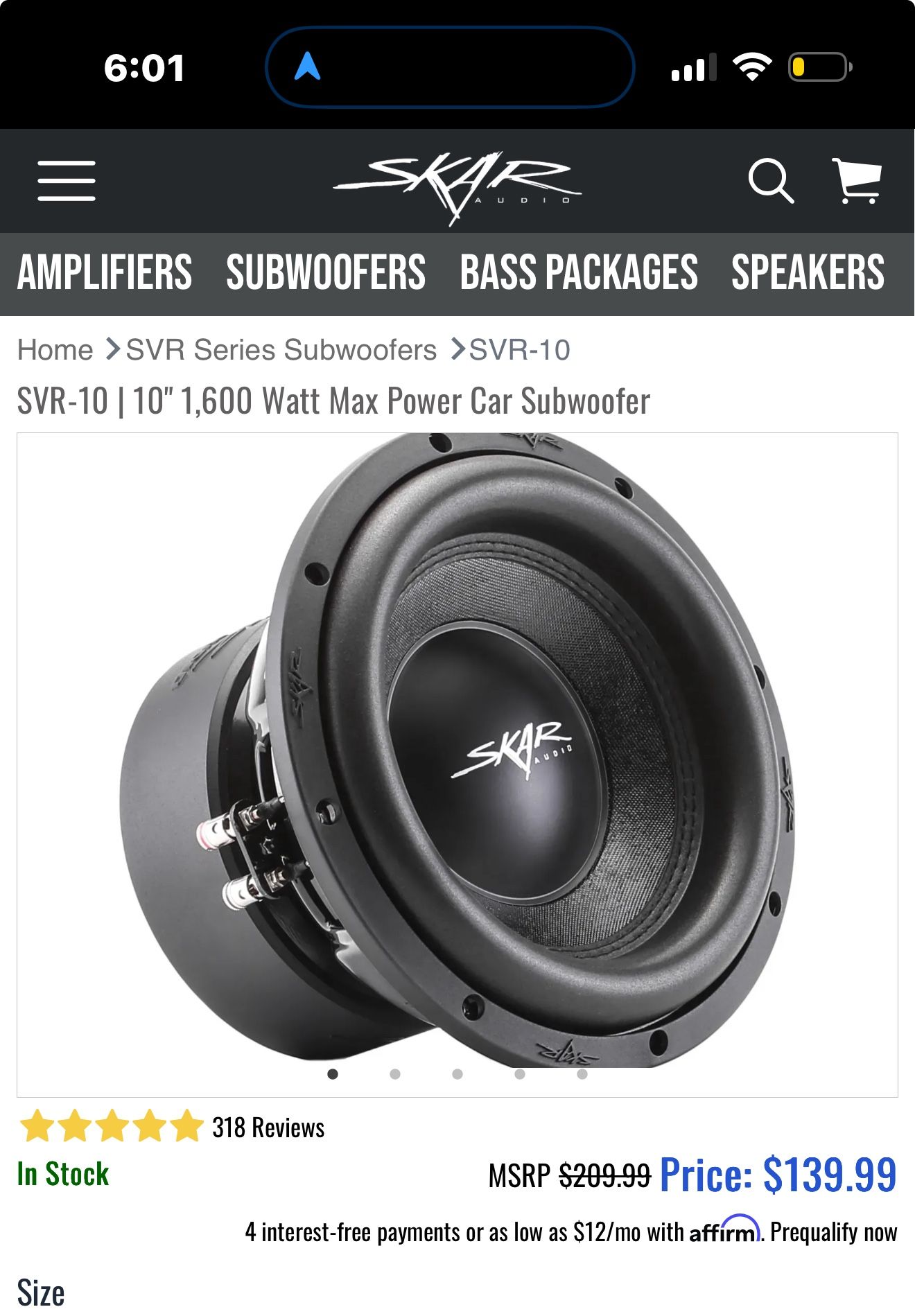 Brand New 10” Skar Subs 1600 Watt Peak