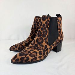 Nine West Leopard Print Ankle Boots Womens 10M Chic Pointed Toe Slip On Shoes