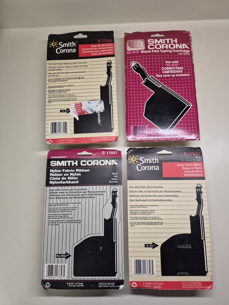 New Smith Corona Typewriter Ribbons 2 Black Nylon, 1 Black Film And 1 White Cover Up Correction
