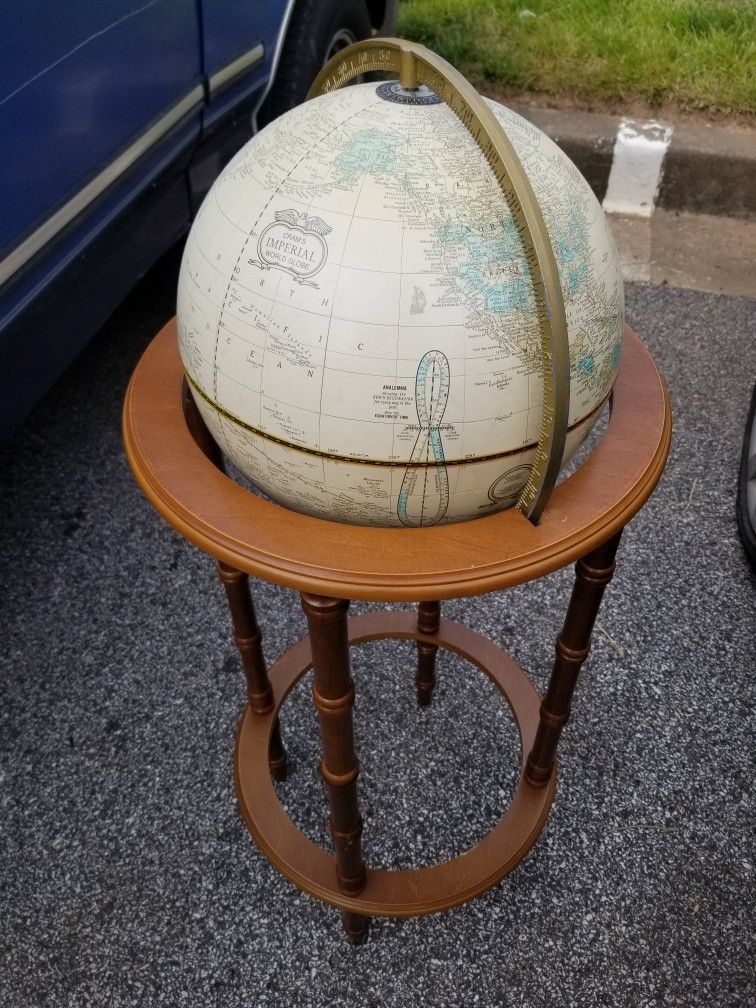 Vintage Crams Imperial World Globe C-87 On 30" 4 Leg Powell Stand