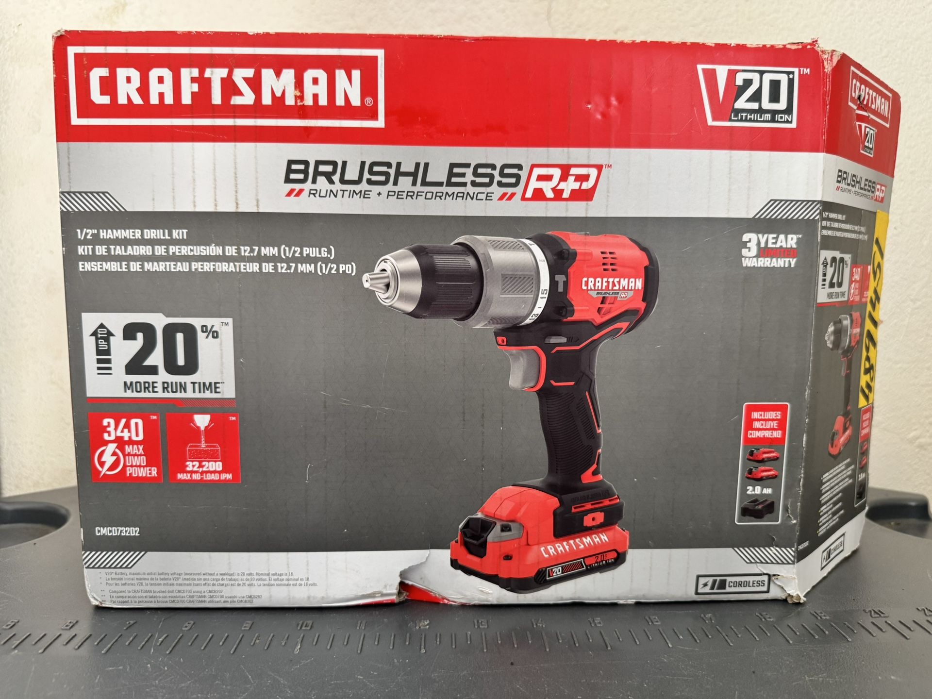 CRAFTSMAN CMCD732D2 V20 20V BRUSHLESS RP Cordless 1/2-in Hammer Drill