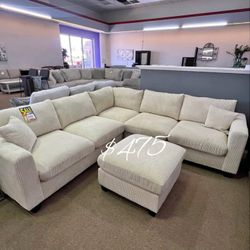 ✅️No Tax ✅️ Beautiful Corduroy Sectional Sofa With Ottoman