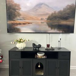 FURNITURE Cat Litter Box Enclosure, Litter Box Furniture for 2 Cats, Litter Box Enclosure with Socket for Living Room (Black)