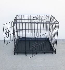 (NEW) $30 Double Door 24” Dog Crate Cage Folding Metal Kennel, Plastic Tray 24x17x19 Inches
