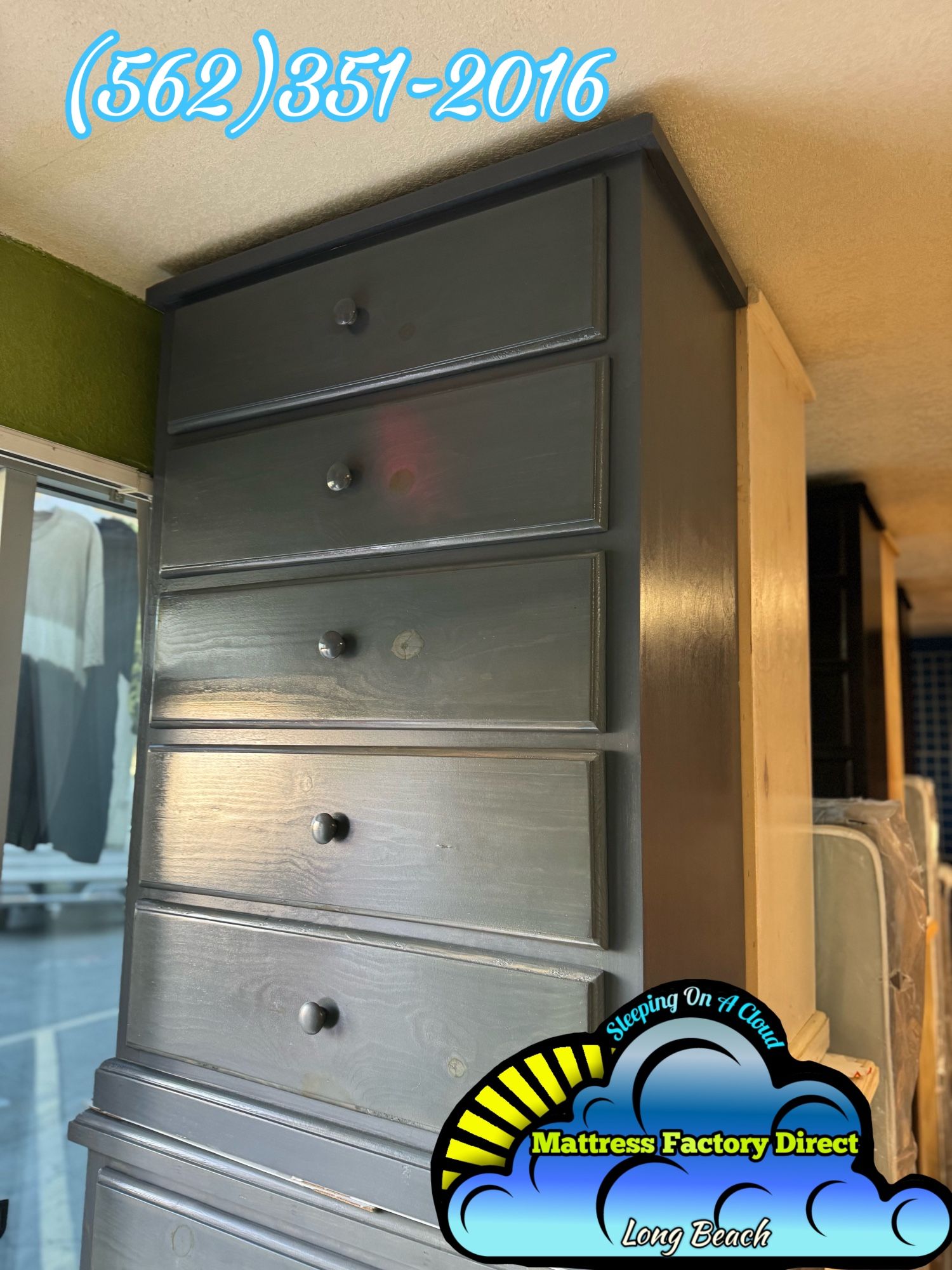 Grey Five Drawer Dresser Solid Wood Assembled