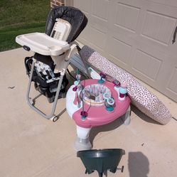 Free! high chair, car seat, bouncer, crib mattress, play mat, Xmas tree stand.