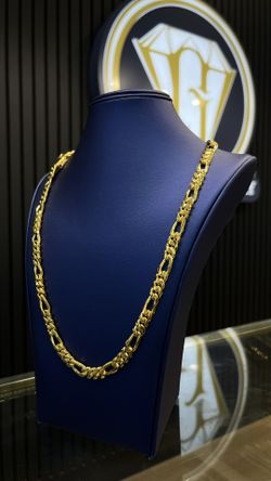 8mm Miami Figaro Chain 22” 14k Gold Over .950 silver