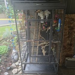 Standing Bird Cage With Toys And Cover