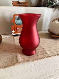 Vintage Red Satin Glass Vase / Hourglass Accent Decor