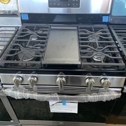 Stove Stainless Steel, 5 Burners Gas with Air Fry & Self Clean