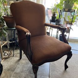 Vintage High Back Chair - Fabric Good Condition 