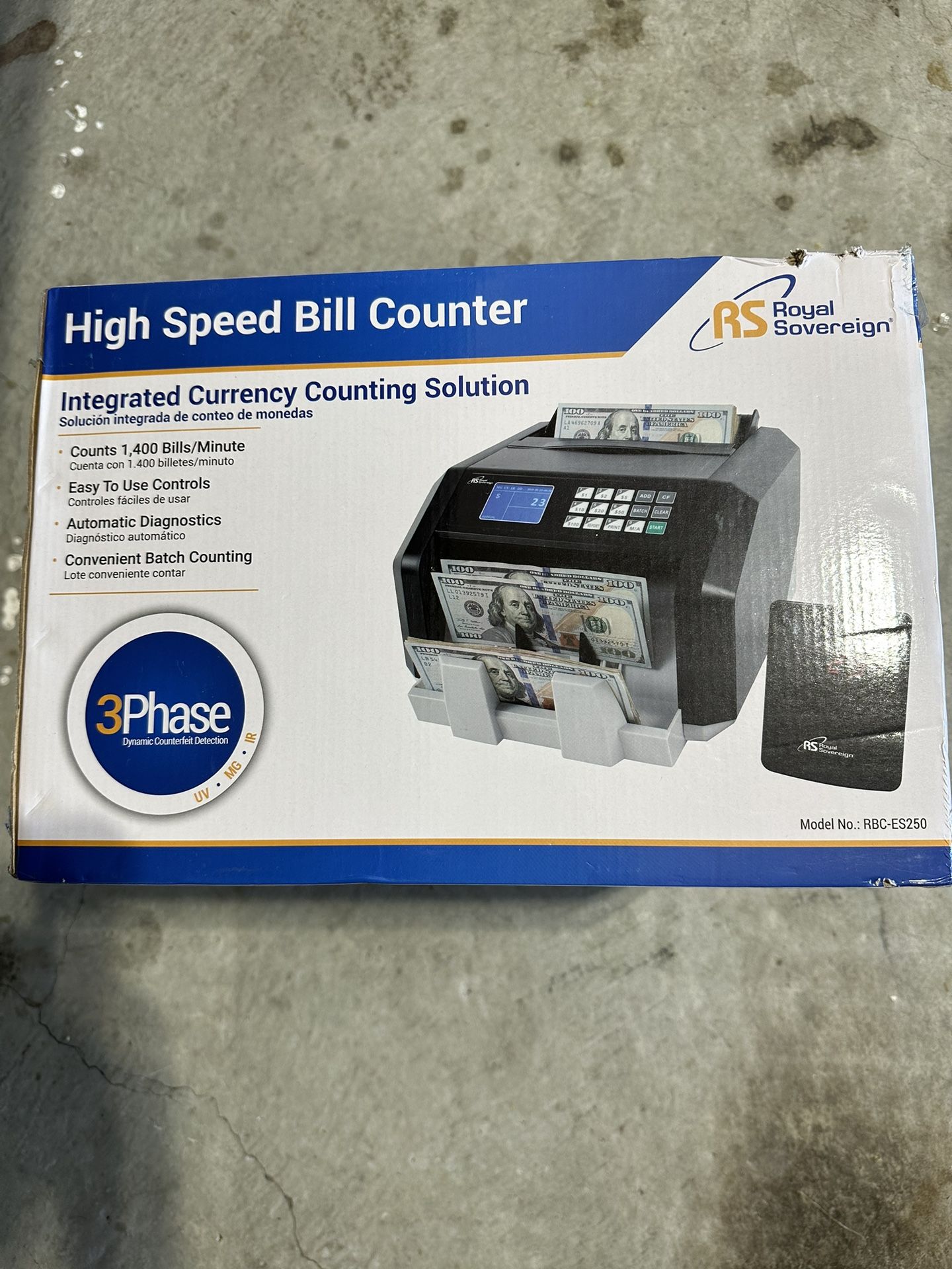 Royal Sovereign High Speed Money Counting Machine, with UV, MG, IR Counterfeit Bill Detector & Value Counting (RBC-ES250)