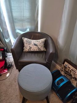 Brown Faux Leather Barrel Accent Chair