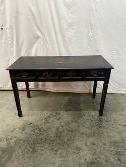 Black Distressed Wood Writing Desk with Drawers