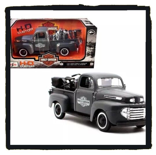 ☠️ Harley Davidson ☠️ 1948 Ford F1 Pickup & 1942 WLA Flathead Set - 1:24 Scale *NIB*