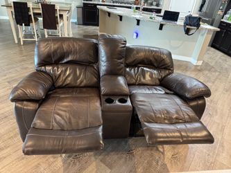 Ashley Leather Dual Reclining Loveseat w/ Console