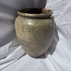 South East Asian 1600 Stoneware 8&5/8 X 5.25 In 2 Tiny Ears Grey Mottled 