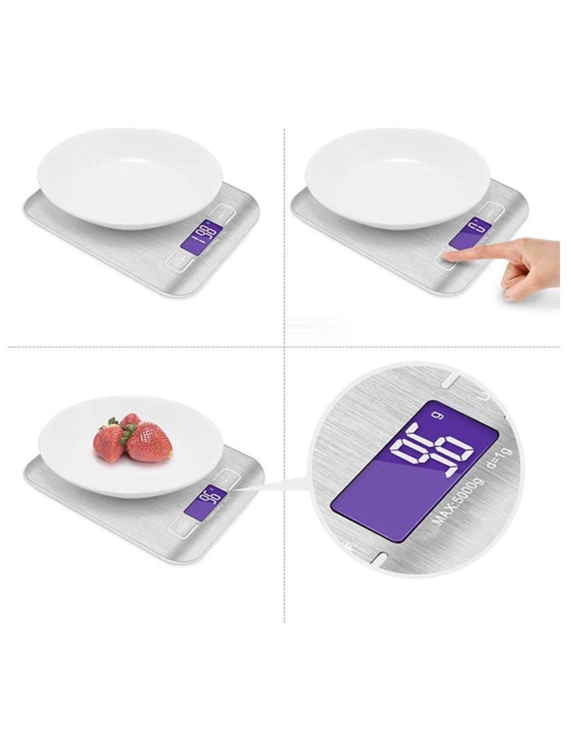 💰1⃣️0⃣️ Digital Kitchen Food Scale Stainless Steel Multifunction Food Scales,with LCD Display for Cooking - Silver