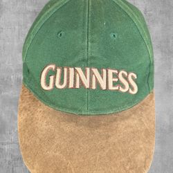Vtg Guinness Beer Hat Green Cotton Brown Suede Brim Baseball Cap Adjustable Dad Hat Y2K