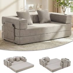 WELAX 72.8" Convertible Sleeper Sofa Bed, Boneless Cloud Queen Futon Couches with Cupholders & Storage Pockets, Corduroy Folding Floor Couc