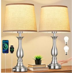Set of 2 Touch Control Table Lamps with USB Ports