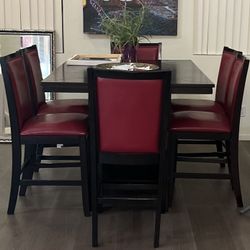 Dinning Room Table With 6 Red Leather Chairs