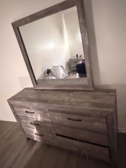 Gray Wood Dresser with Mirror