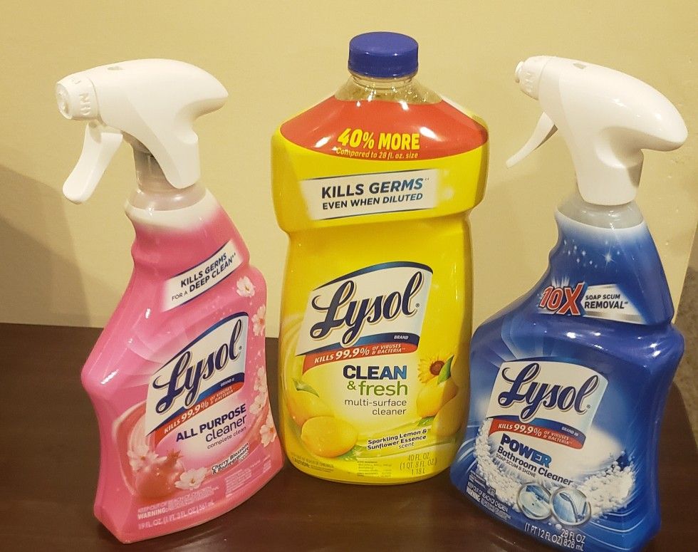 Lysol pink, yellow and blue