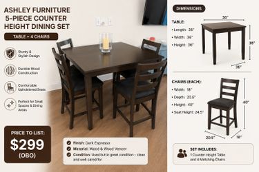 ASHLEY FURNITURE 5 PIECE COUNTER HEIGHT DINING SET