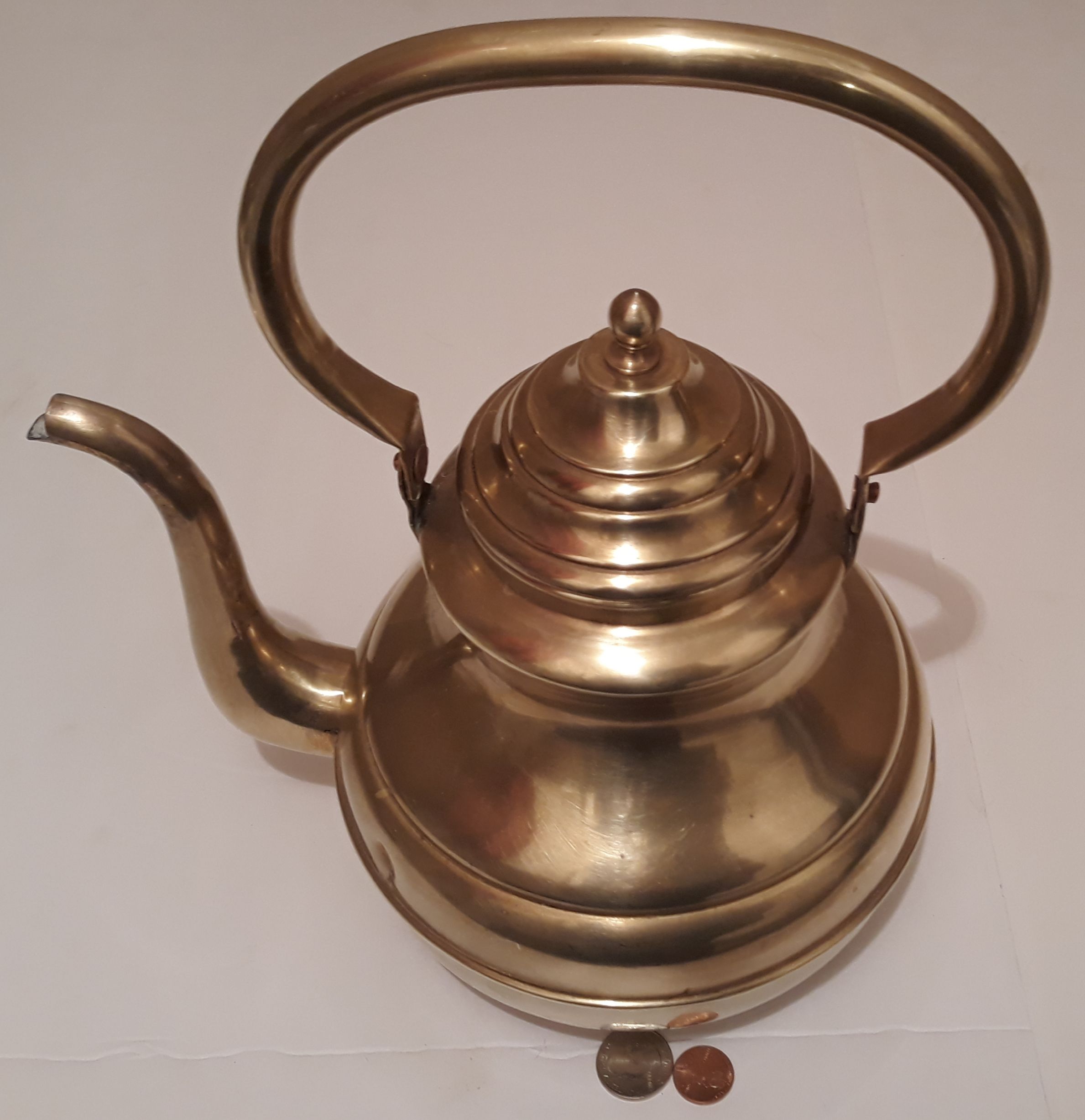 Vintage Metal Big Brass Teapot, Kettle, Kitchen Decor, Cooking, Hanging Decor, Shelf Display, 12" x 10", Heavy Duty, Made in Belgium