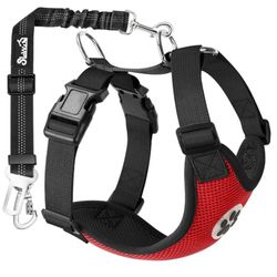 SlowTon Dog Seat Belt Harness for Car, Dog Car Harness Adjustable Mesh Breathable & Dog Seatbelt Safety Tether with Elastic Bungee