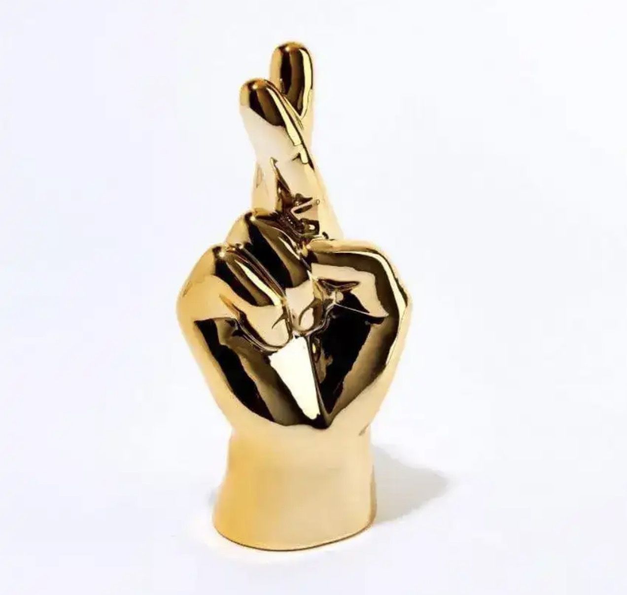 Gold Ceramic Crossed Finger Decorative Figure