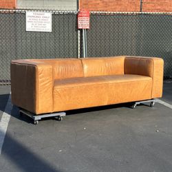 CB2 Lenyx 91” Genuine Leather Sofa – Camel Tan Modern Couch