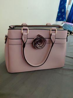 Pink Structured Handbag with Rose Detail