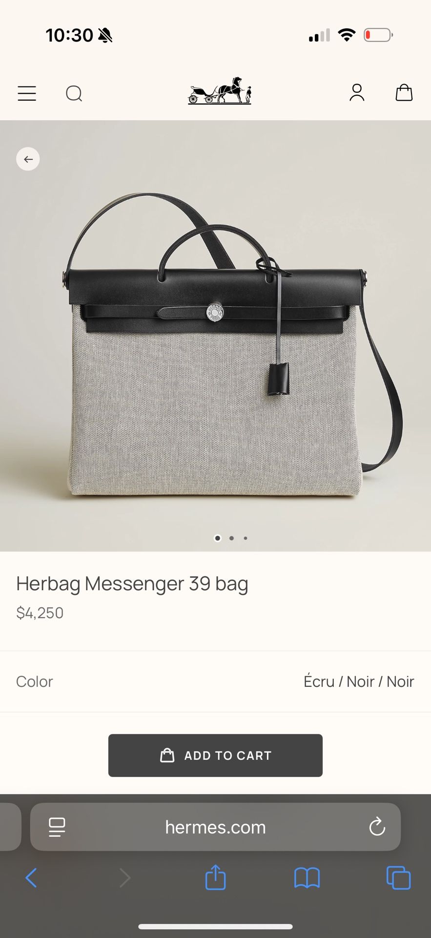 Hermes Herbag Messenger 39 Bag