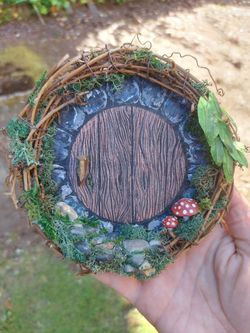 Wall and home decor little door with mushrooms