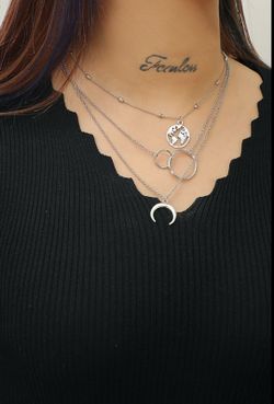 Fashion Bohemia World Map Crescent Moon Choker Multilayer Necklace For Women
