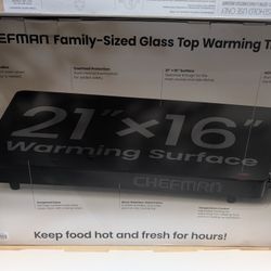 Chefman Family-Size Glass Top Warming Tray, 21" x 16" - Adjustable Temperature