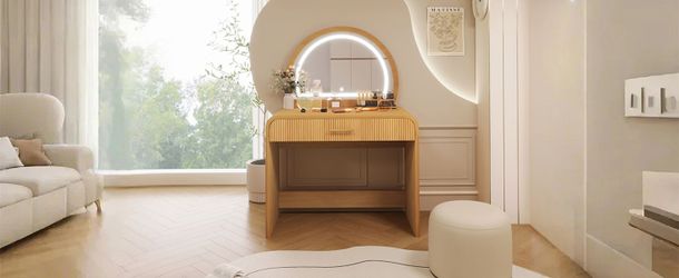 39 Makeup Vanity Table with Mirror Touch Screen Lighted Mirror, Dressing Table with Drawer for Bedroom, Natural