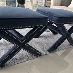 Ottoman X-legs With Nail Head Trim 