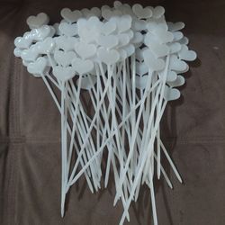 White Plastic Heart Skewers
