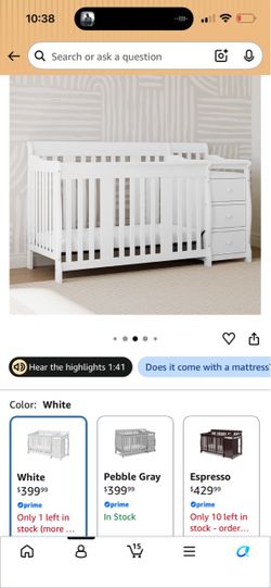 White Baby Crib with Attached Changing Table