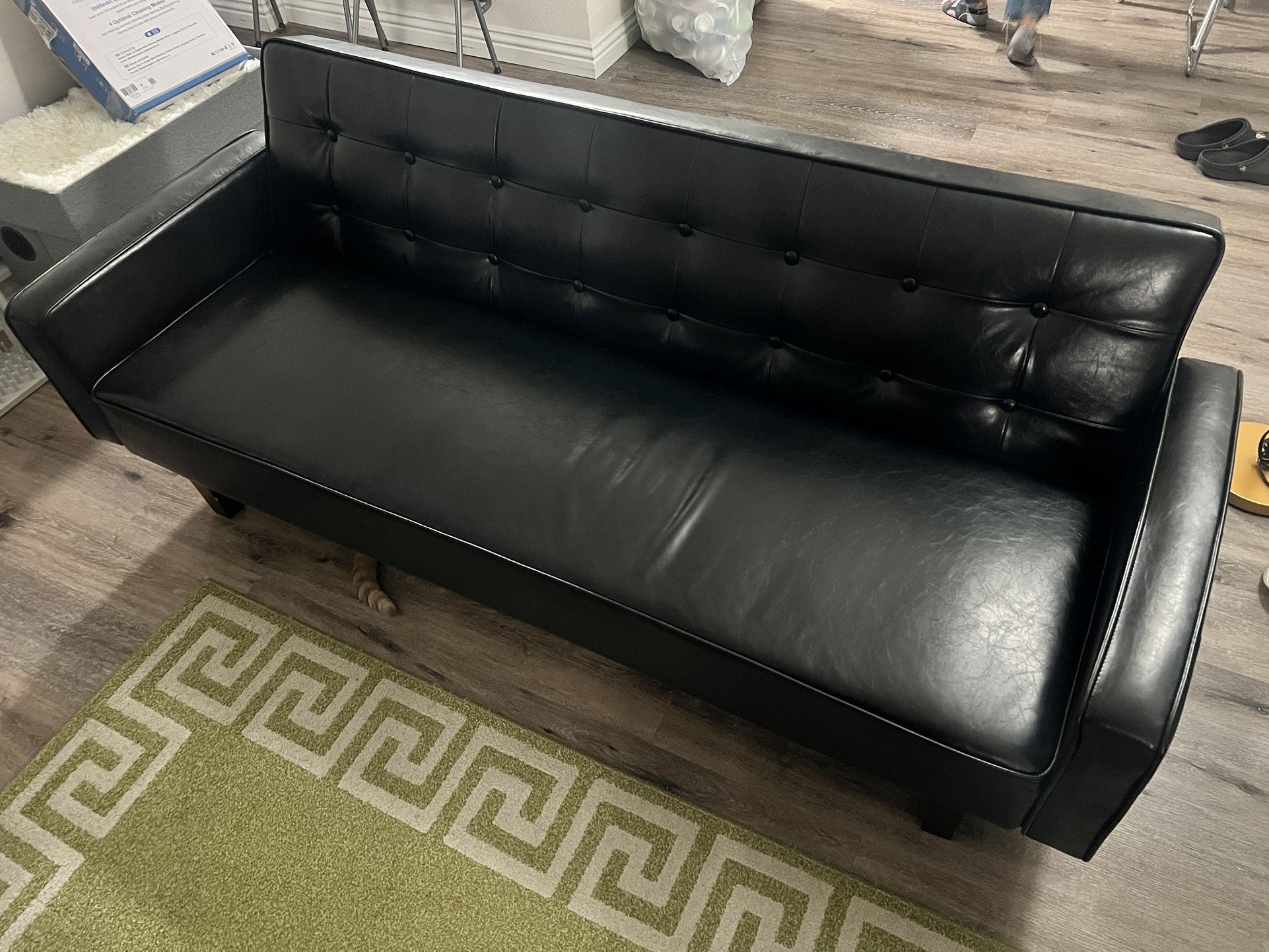 Black Faux Leather Futon Couch