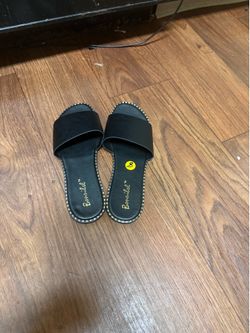 Bonnibel Women's Black Faux Leather Studded Open Toe Slide Sandals Slip On 8