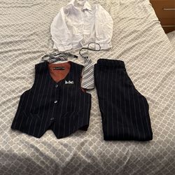 Size 8 Boys Pinstripe Vest, Tie And Bow tie