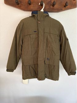 Weatherproof rugged boys (size L 14/16) olive hooded jacket.