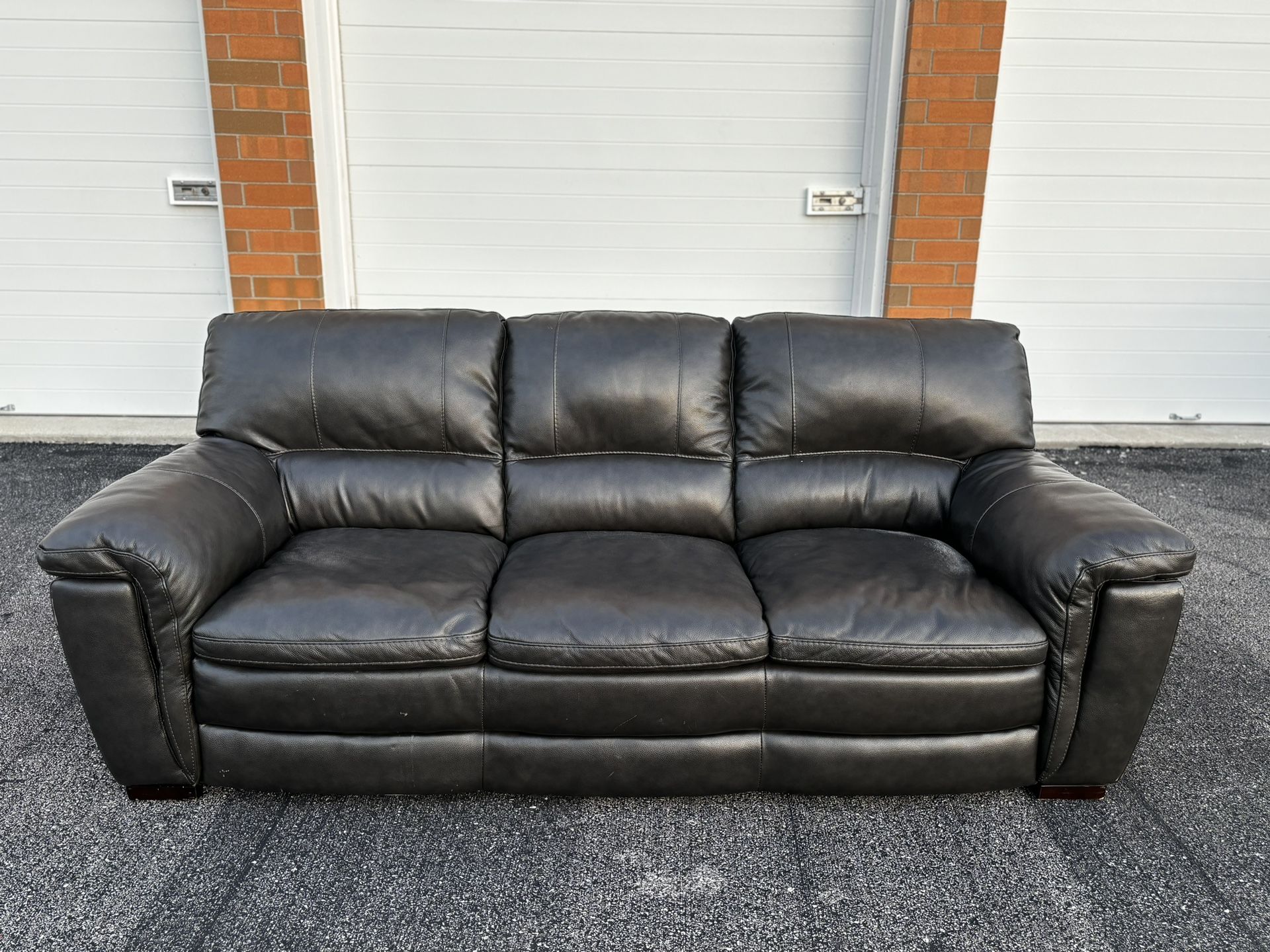 Dark Gray Leather Sofa- Deep Cushion Comfort *FREE Delivery π