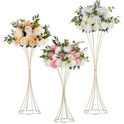 Nuptio Gold Vase For Wedding Centrepieces: 3 Pcs Tall Vases Artificial Arrangement Flower Stand Metal Table Centrepiece Display Stand For Anniversary 